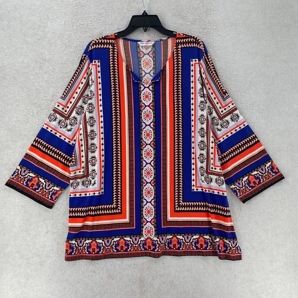 NWT Allison Daily Blouse Womens 2X Stretchy Tunic‎ Top 3/4 Sleeve Boho Hippie